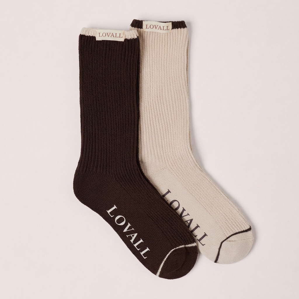 Knitted Rib Socks 2 Pack - Black Coffee/Beige