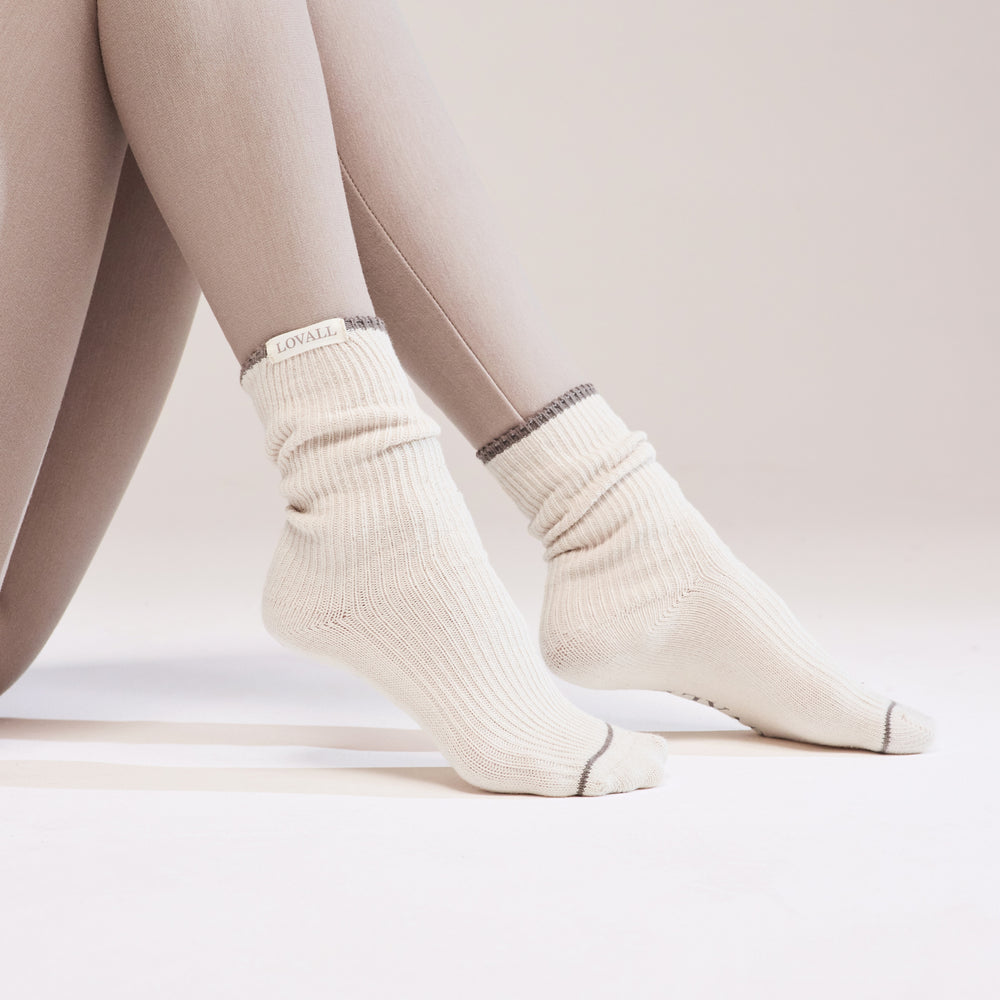Knitted Rib Socks 2 Pack - Beige/Mocha