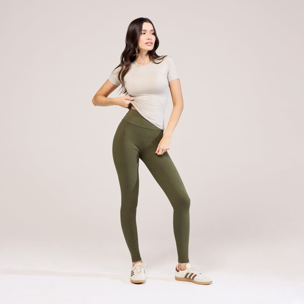 Everyday High Waisted Leggings - Khaki Green
