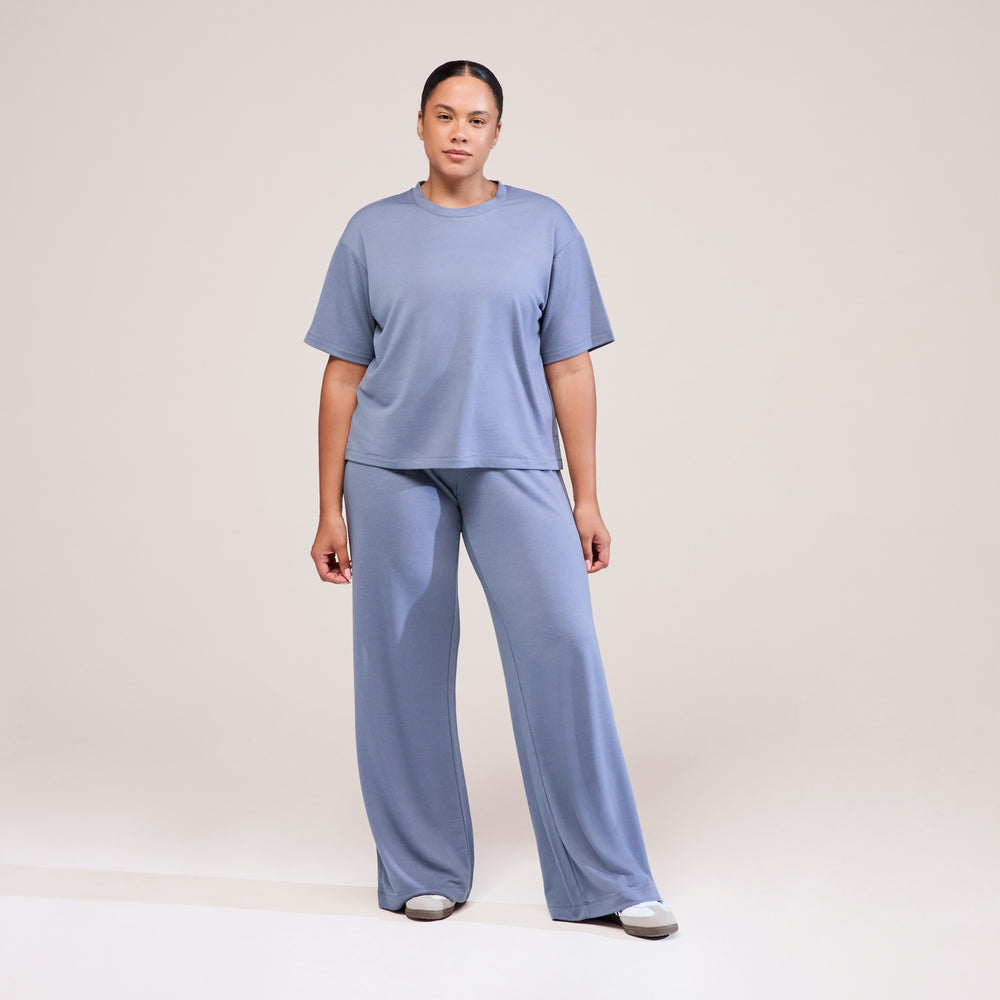 Curve Soft Touch Wide Leg Lounge Set - Ice Blue