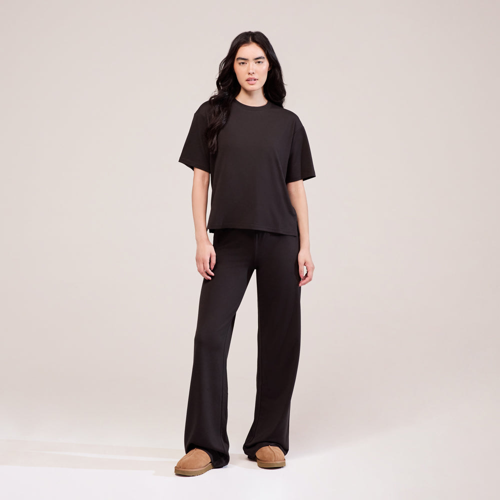 Soft Touch Wide Leg Lounge Set - Black Coffee