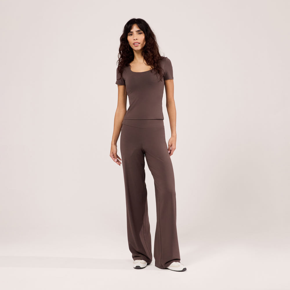 Lightweight Wide Leg Trousers - Espresso Brown
