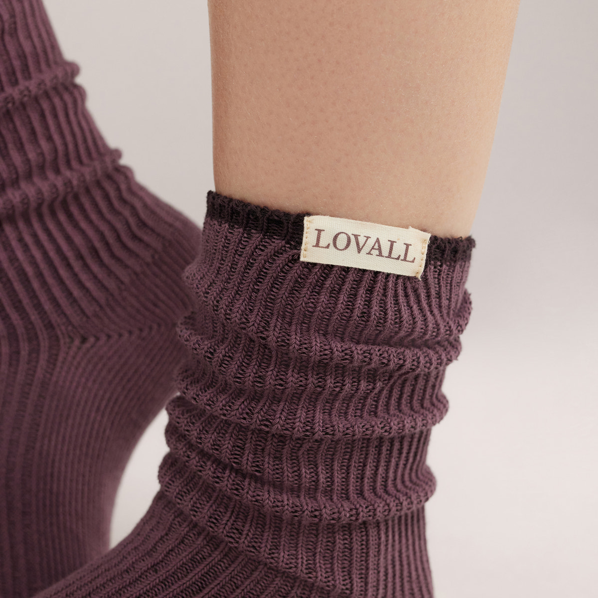 Knitted Rib Socks 2 Pack - Wine/Mauve