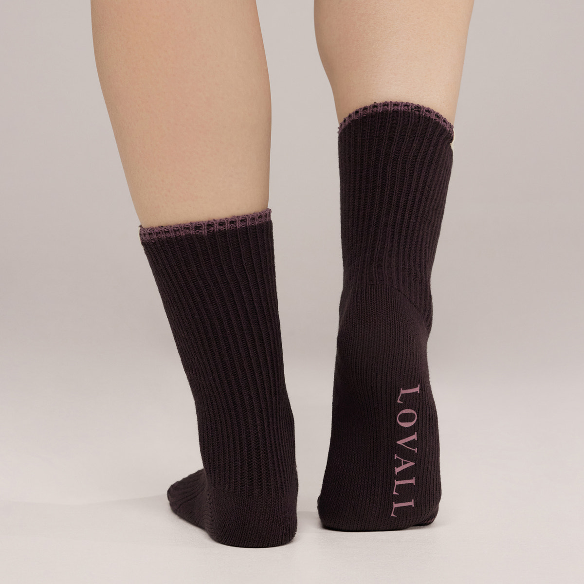 Knitted Rib Socks 2 Pack - Wine/Mauve