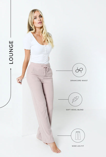 Ribbed Wide Leg Trousers - Pink