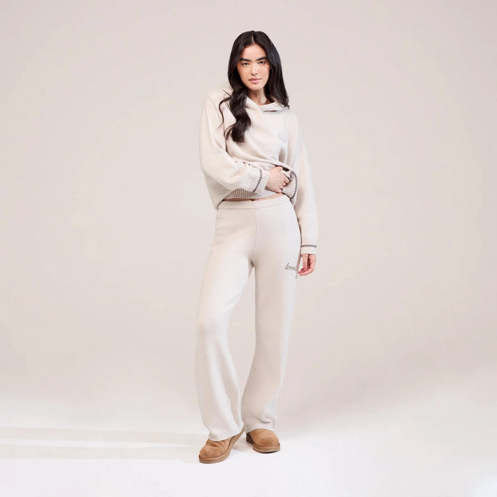 Soft Knit Wide Leg Trousers - Beige