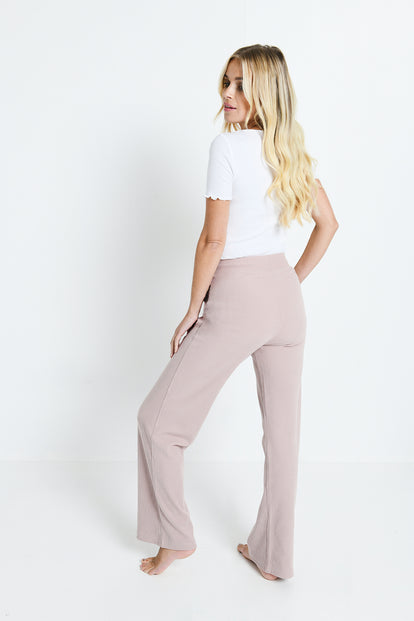 Ribbed Wide Leg Trousers - Pink