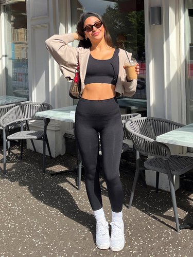 Lydia Kara wears Seamless Set in Black out and about.