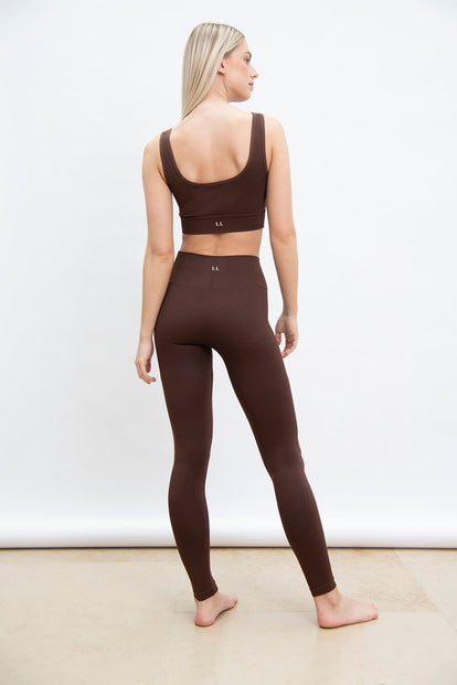 Dark brown seamless sports set leggings and sports bra