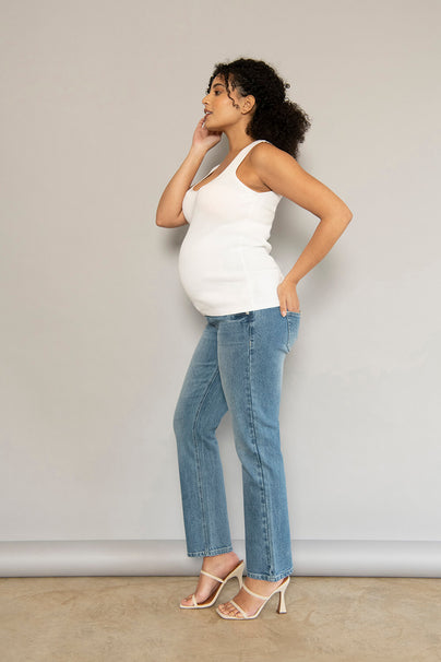 Maternity Straight Jeans--Mid Blue