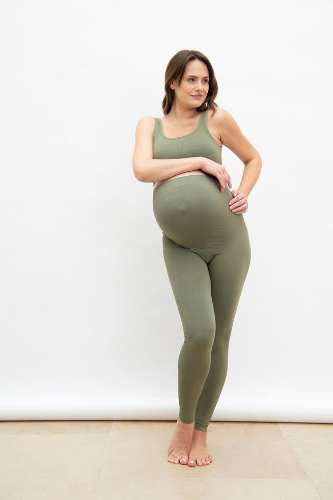Sage Green Maternity Ribbed Leggings