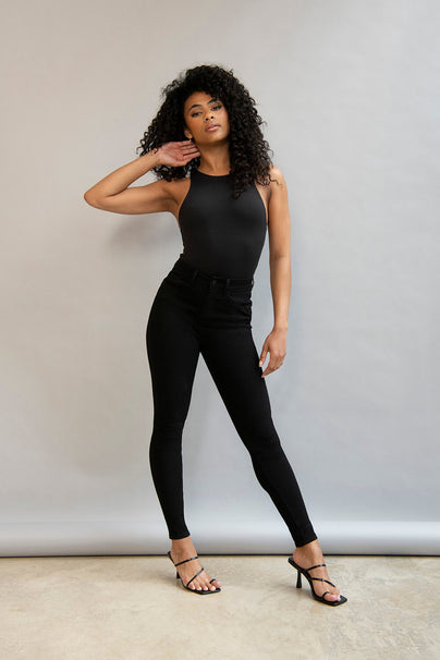 Lov Women's Tummy Control Denim Fake Jeans Seamless Fleece Lined Full  Length Leggings with Pockets Black 3XL 