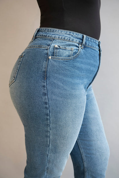 Curve Straight Jeans - Mid Blue