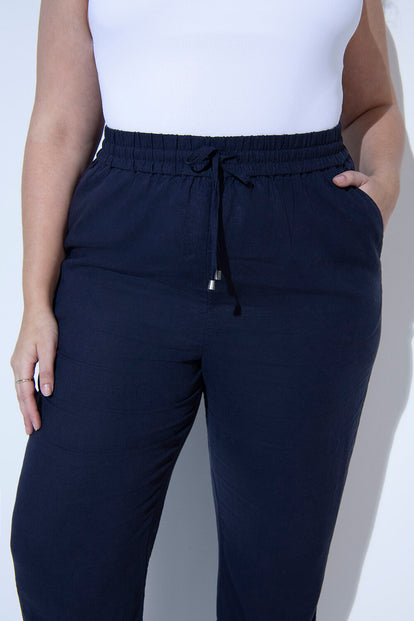 Curve Linen Trousers - Navy