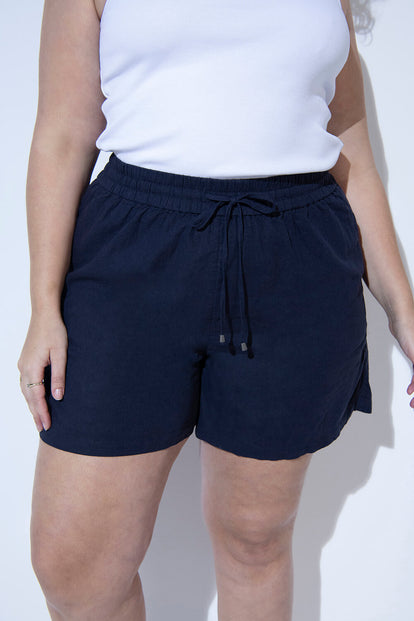Curve Linen Shorts - Navy