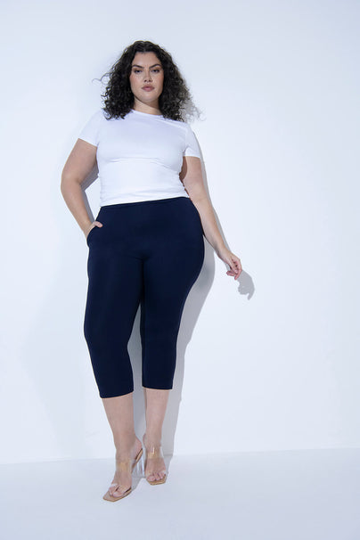 Curve Crop Stretch Trousers--Navy