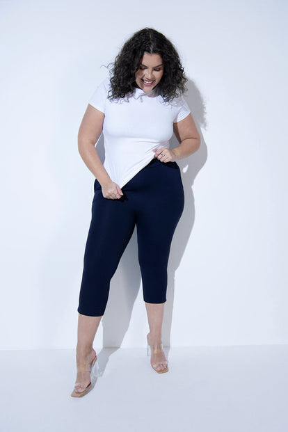 Curve Crop Stretch Trousers - Navy