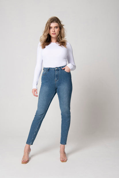 Mid Blue Slim Fit Mom Jeans