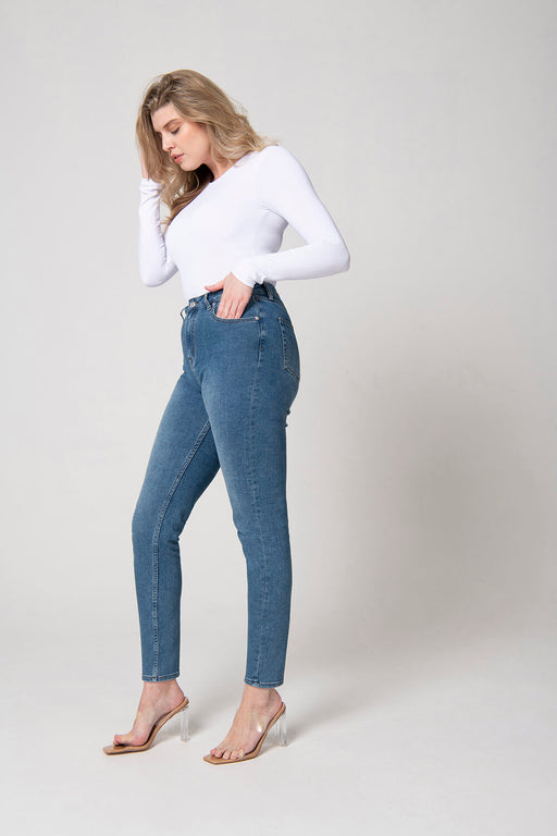 Slim Fit Mom Jeans--Mid Blue