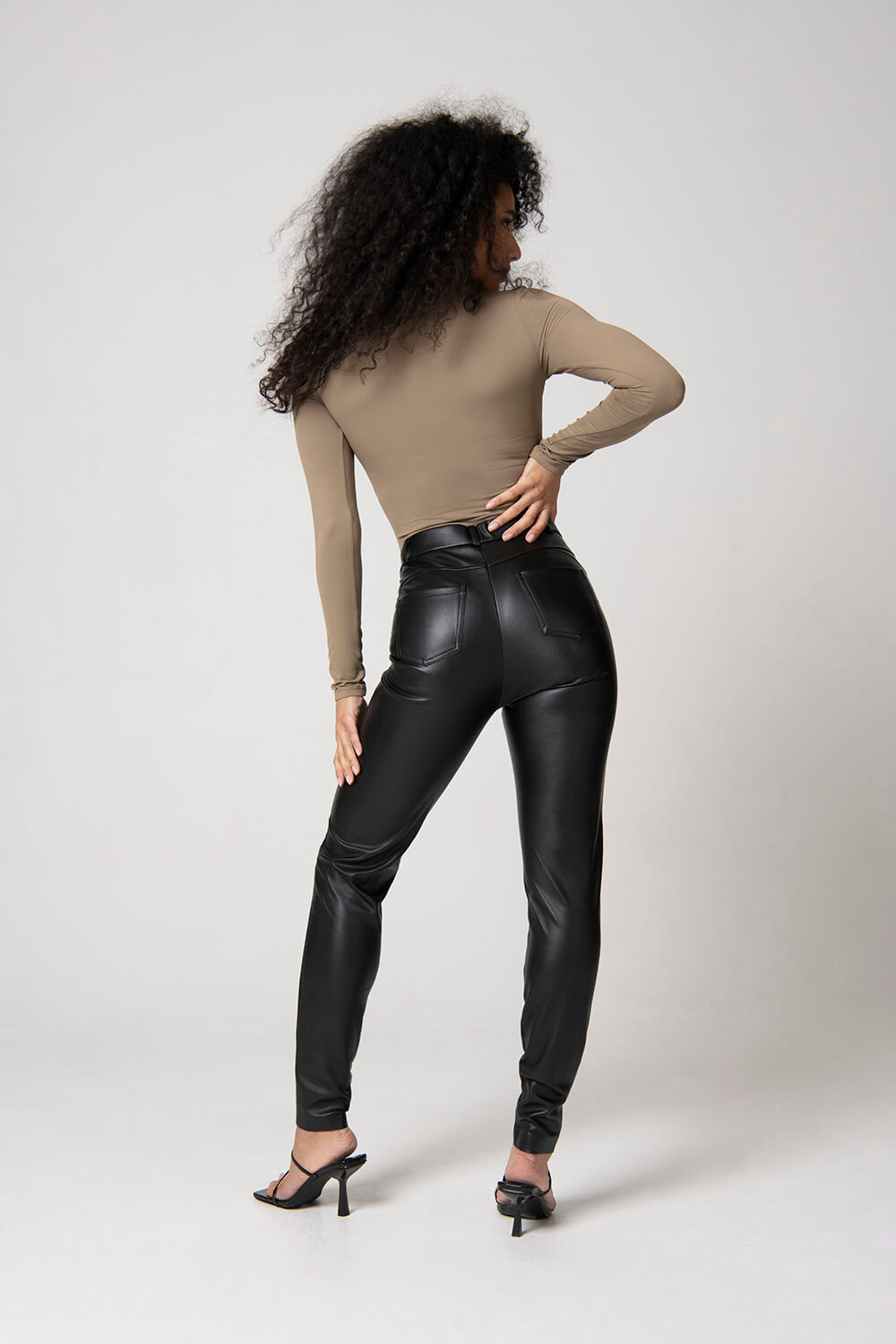 Black Premium Leather Look Straight Leg Trousers  In The Style