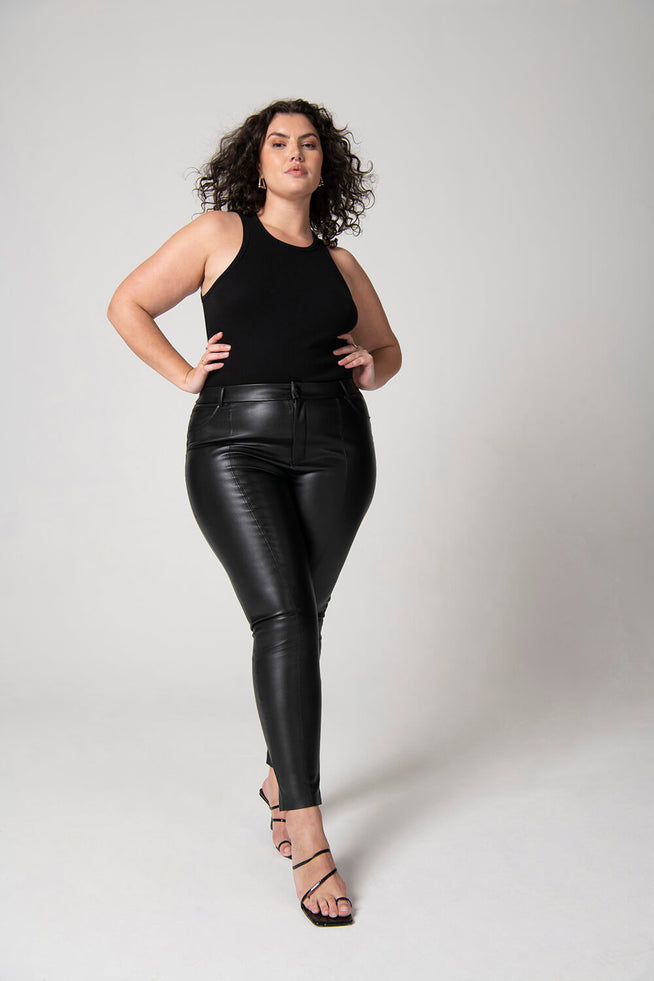 Curve Leather Look Trousers--Black