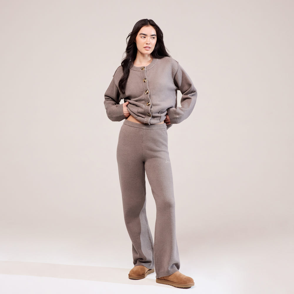 Soft Knit Wide Leg Trousers - Mocha