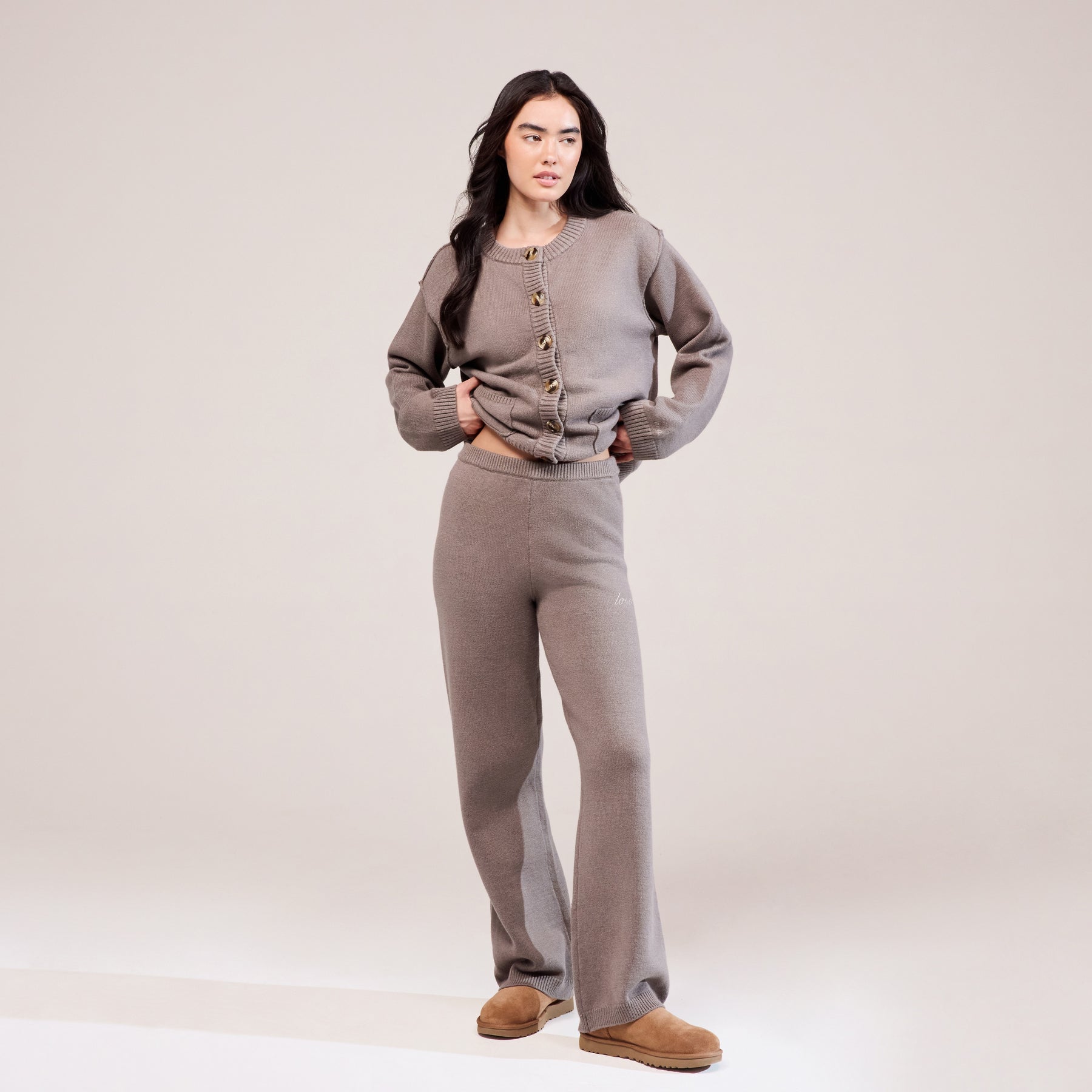 Soft Knit Wide Leg Trousers - Mocha