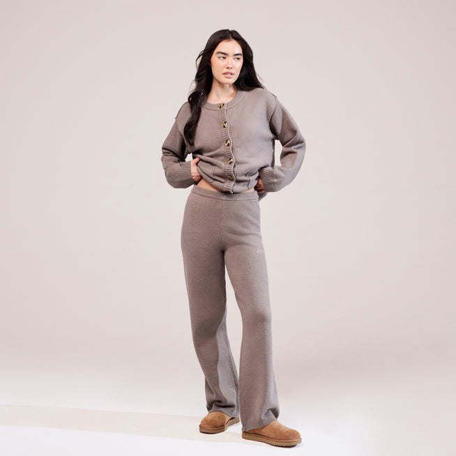 Soft Knit Wide Leg Trousers - Mocha