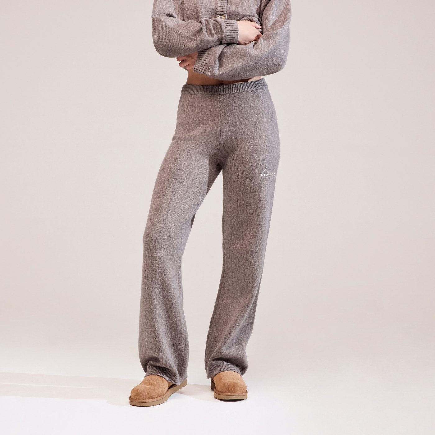 Soft Knit Wide Leg Trousers - Mocha