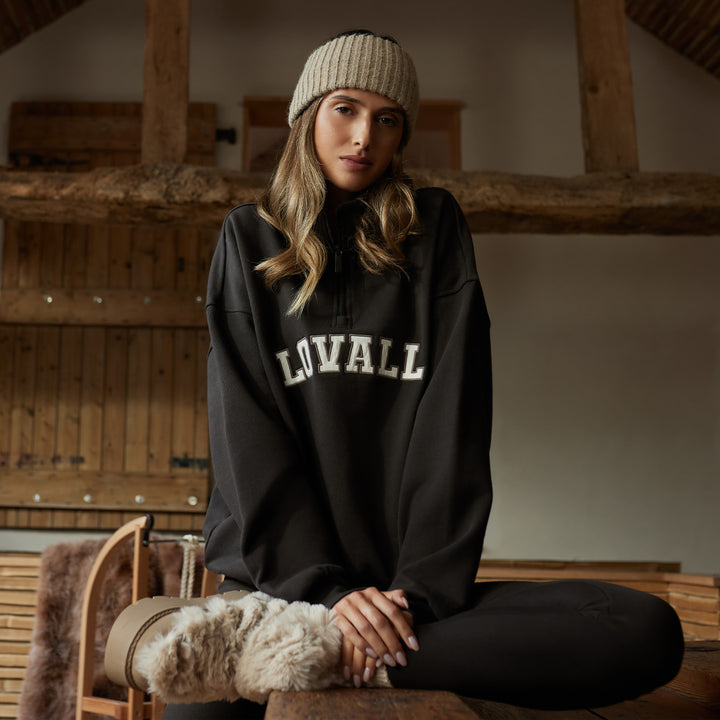 Loopback Varsity 1/4 Zip Sweatshirt - Black Coffee