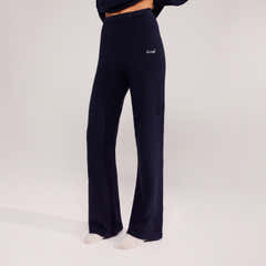 Alpaca Knit Wide Leg Trousers - Navy