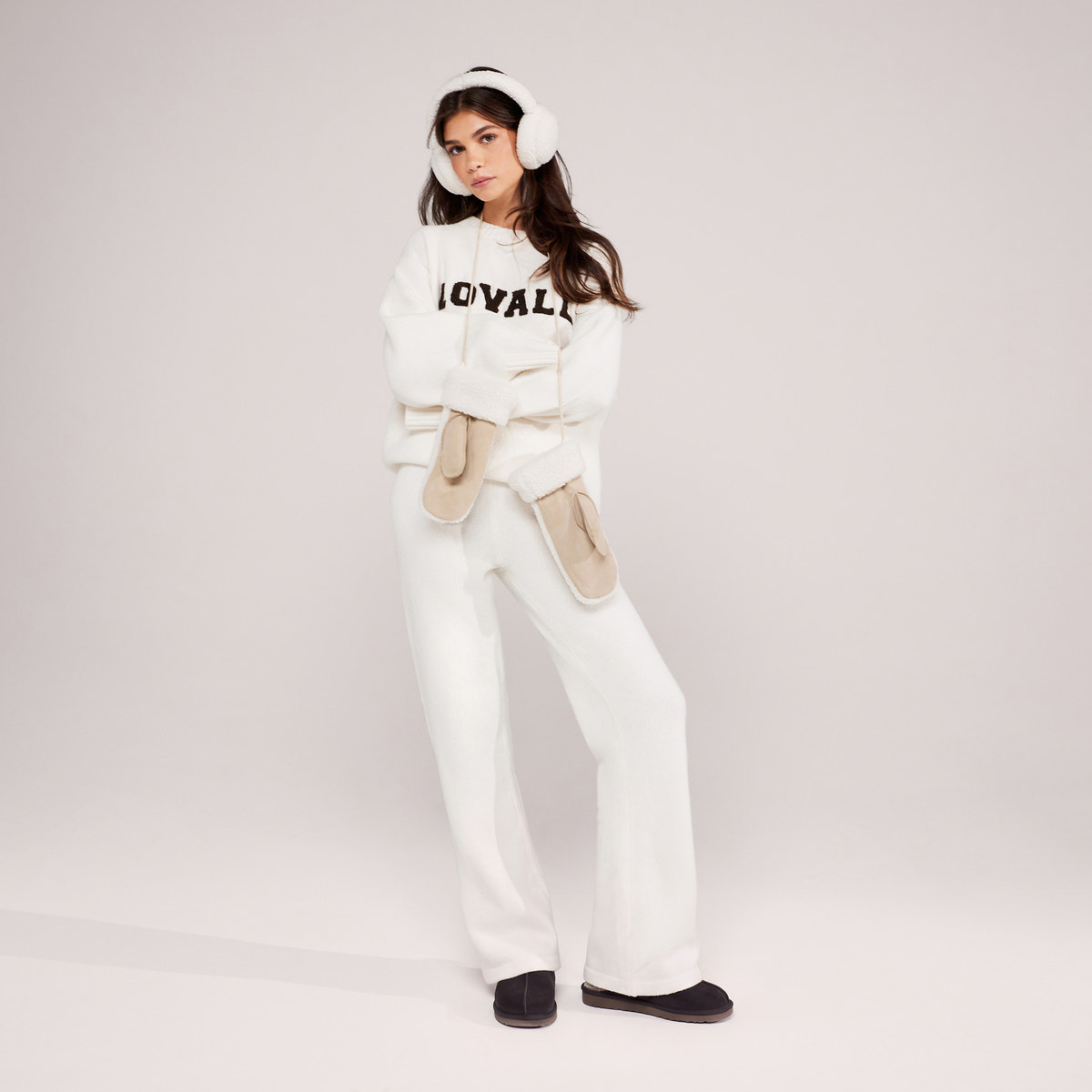 Wide Leg Knit Trousers - Off White