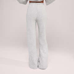 Wide Leg Knit Trousers - Light Grey