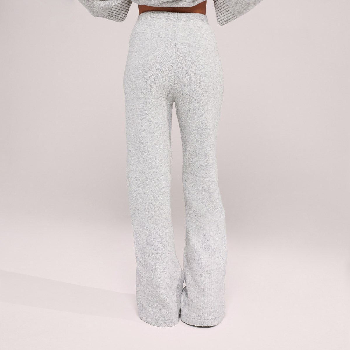 Wide Leg Knit Trousers - Light Grey