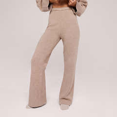 Wide Leg Knit Trousers - Biscuit