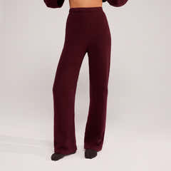 Wide Leg Knit Trousers - Burgundy