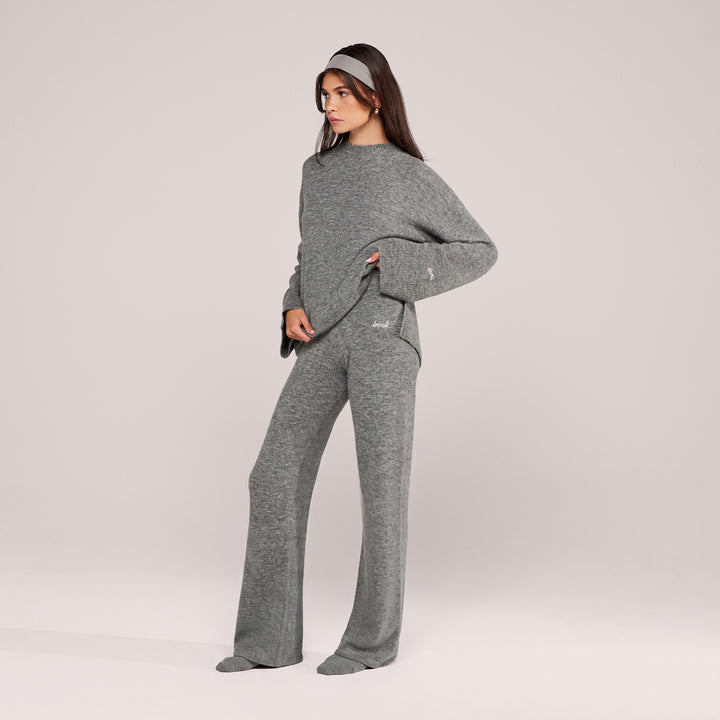 Alpaca Knit Wide Leg Trousers - Grey