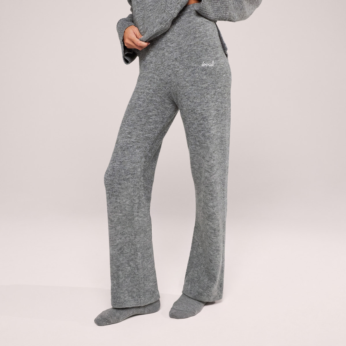 Alpaca Knit Wide Leg Trousers - Grey