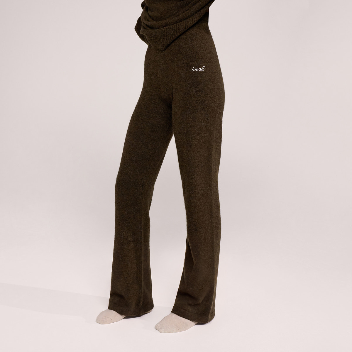 Alpaca Knit Wide Leg Trousers - Deep Olive