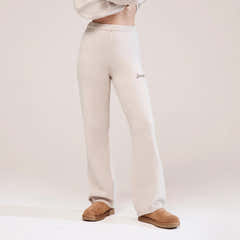 Soft Knit Wide Leg Trousers - Beige