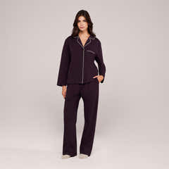 Organic Cotton Button Through Pyjama Bottoms - Wine