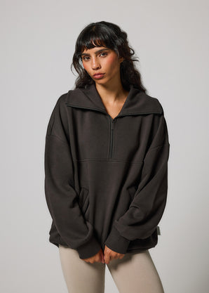 Curve ALL SZN Organic Oversized 1/4 Zip Sweatshirt - Black Coffee