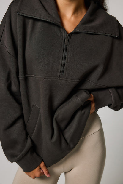 ALL SZN Organic Oversized 1/4 Zip Sweatshirt - Black Coffee