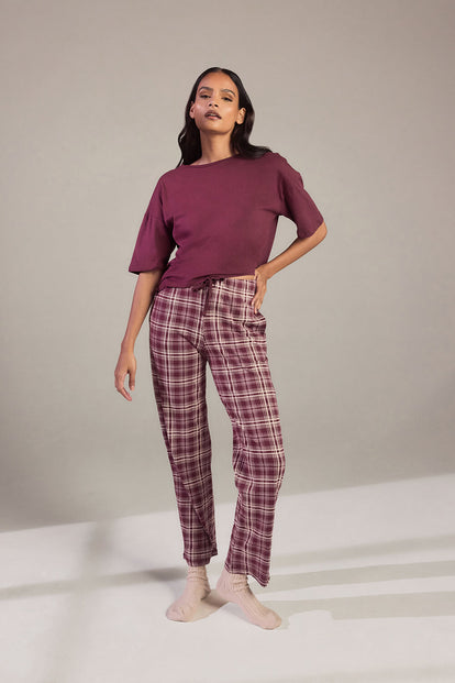 Pure Cotton Pyjama Set - Burgundy Check