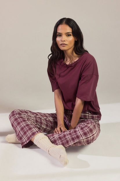 Pure Cotton Pyjama Set - Burgundy Check