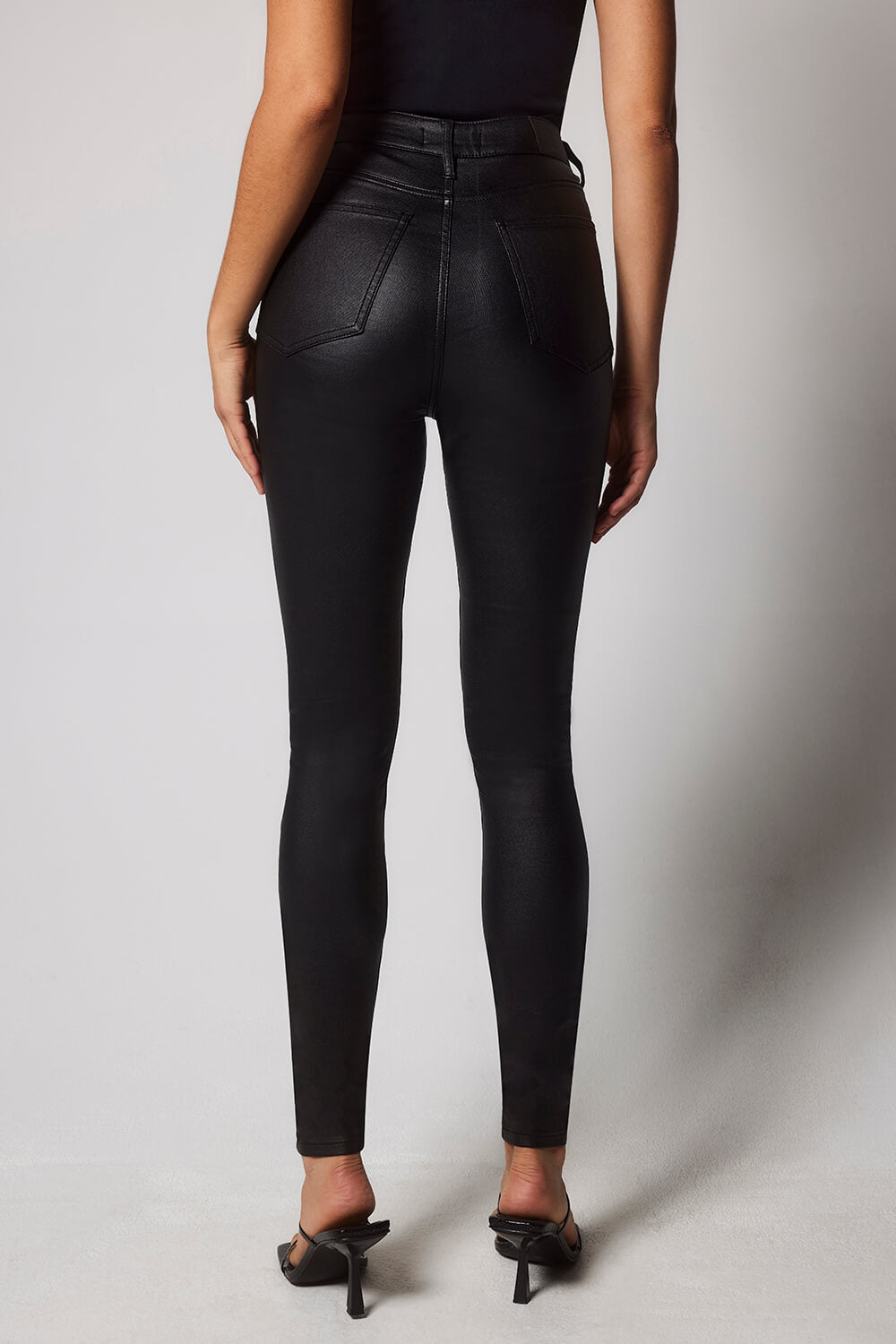 High waisted best sale leather coated jeans