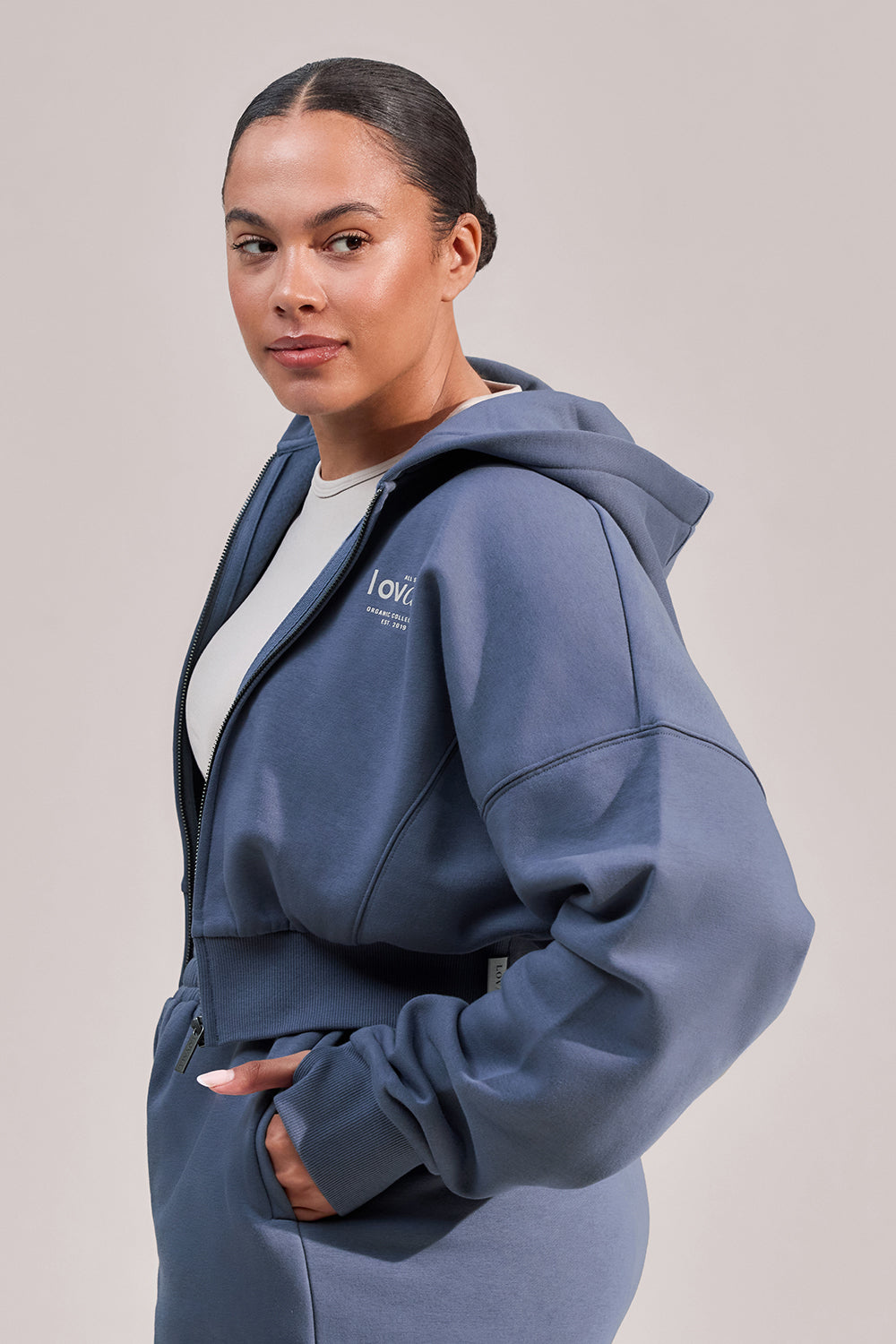 Curve Organic Crop Zip Hoodie - Ice Blue