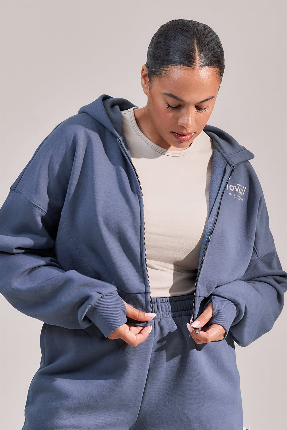 Curve Organic Crop Zip Hoodie - Ice Blue