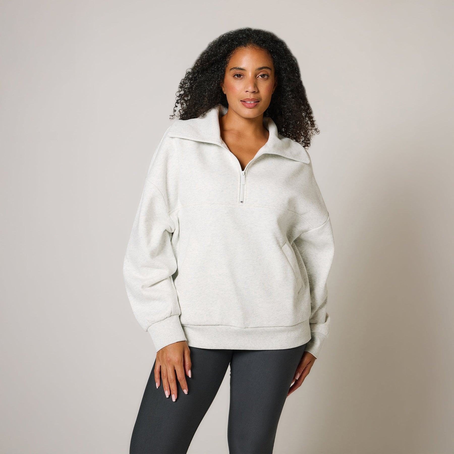 Organic Oversized 1/4 Zip Sweatshirt - Light Grey Marl