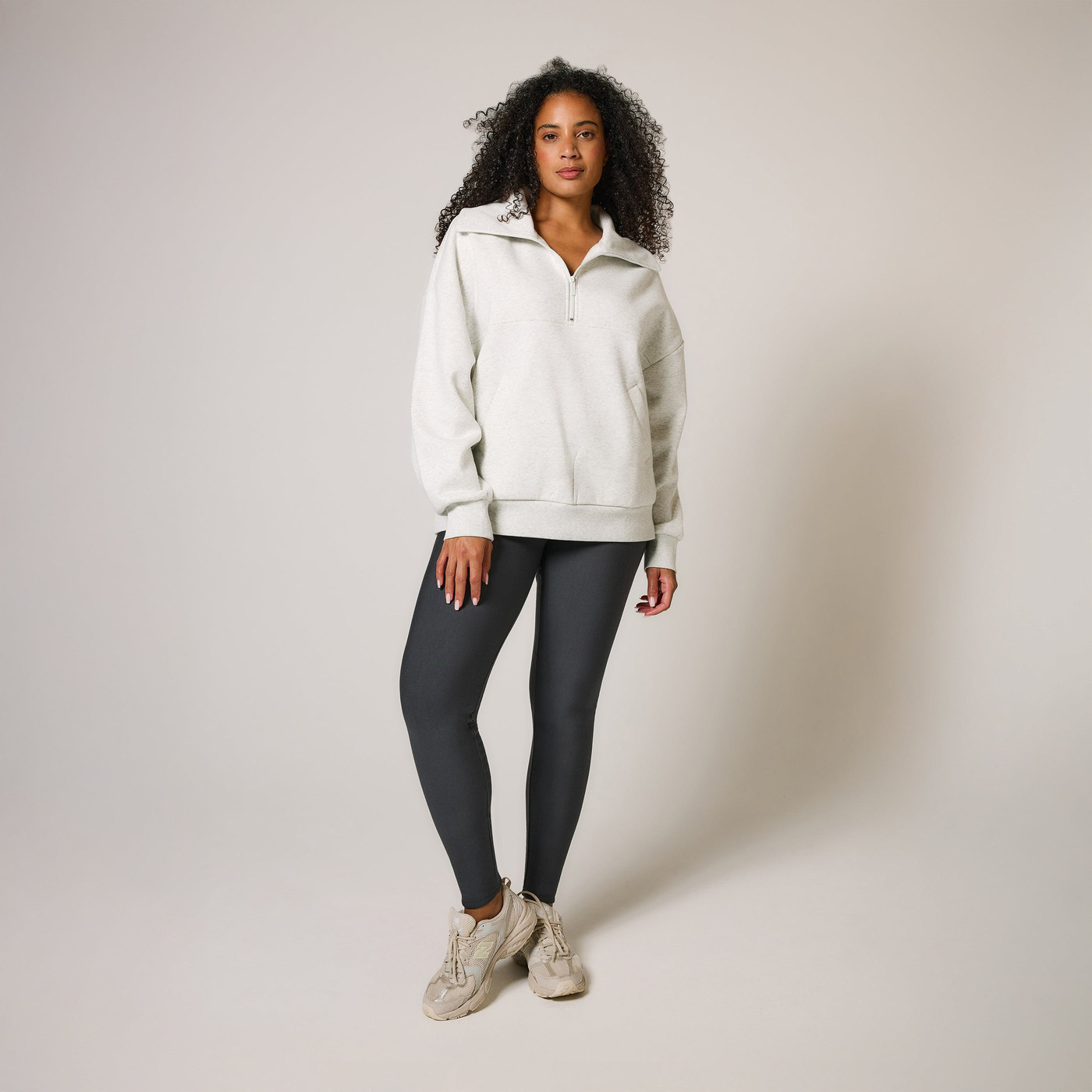 Organic Oversized 1/4 Zip Sweatshirt - Light Grey Marl